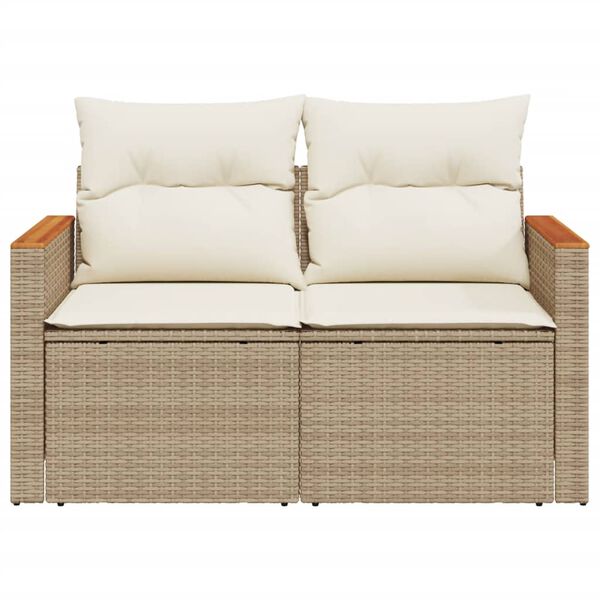 vidaXL Garden Sofa with Cushions 2-Seater Beige Poly Rattan