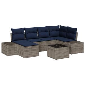 vidaXL Garden Sofa Set with Cushion 7 pcs Grey Poly Rattan