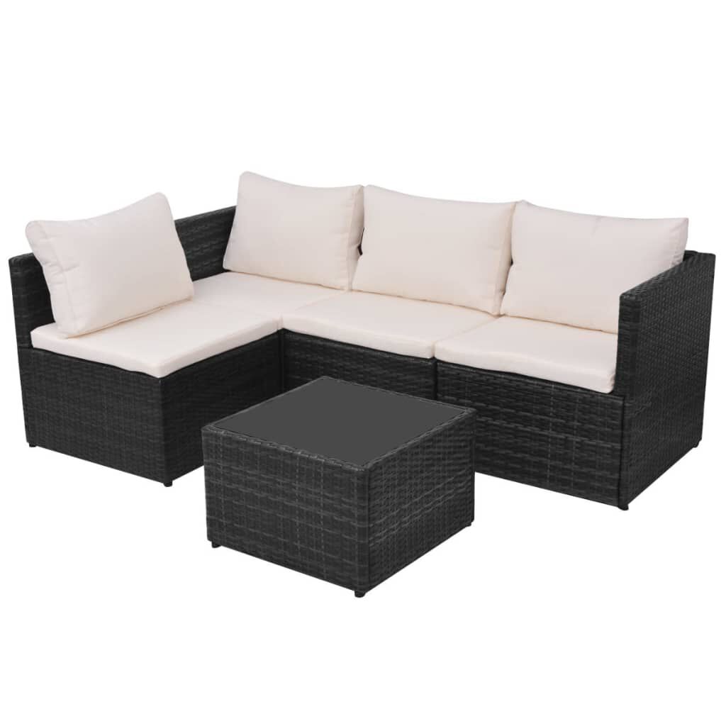 vidaXL 5 Piece Garden Lounge Set with Cushions Poly Rattan Black