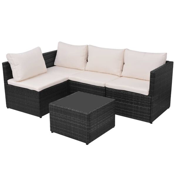 vidaXL 5 Piece Garden Lounge Set with Cushions Poly Rattan Black