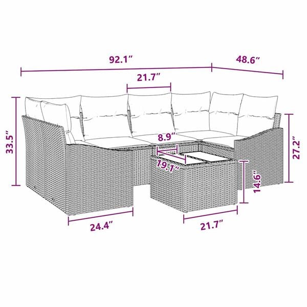 vidaXL Garden Sofa Set with Cushion 7 pcs Brown, Red 55 x 55 x 37 cm