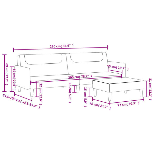 vidaXL 2-Seater Sofa Bed with Footstool Dark Grey Fabric