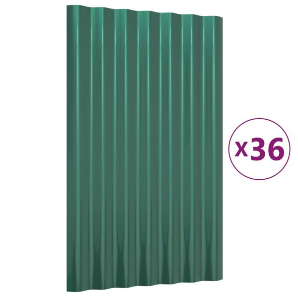 vidaXL Roof Panels 36 pcs Galvanised Steel Green 60x36 cm