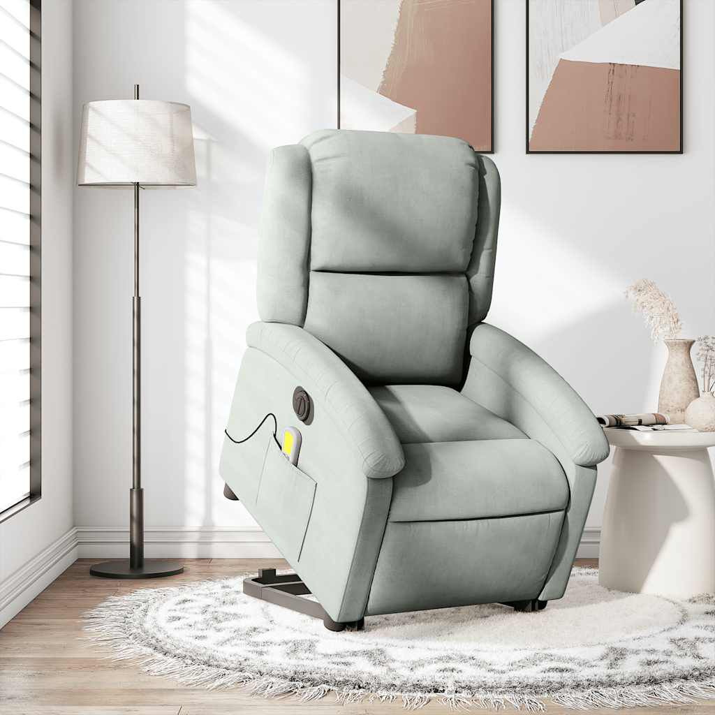 vidaXL Electric Stand up Massage Recliner Chair Light Grey Velvet