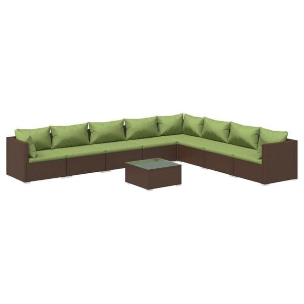 vidaXL 9 Piece Garden Lounge Set with Cushions Poly Rattan Brown