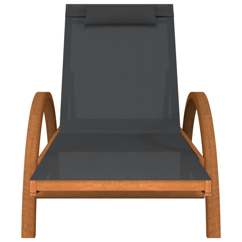 vidaXL Sun Lounger with Pillow Grey Textilene and Solid Wood Poplar