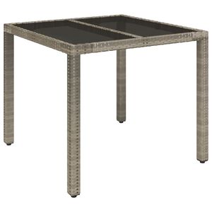 vidaXL Garden Table with Glass Top Grey 90x90x75 cm Poly Rattan