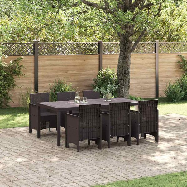 vidaXL Garden Dining Set 7 pcs Brown Polt rattan