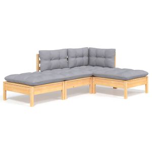 vidaXL 4 Piece Garden Lounge Set with Grey Cushions Solid Pinewood