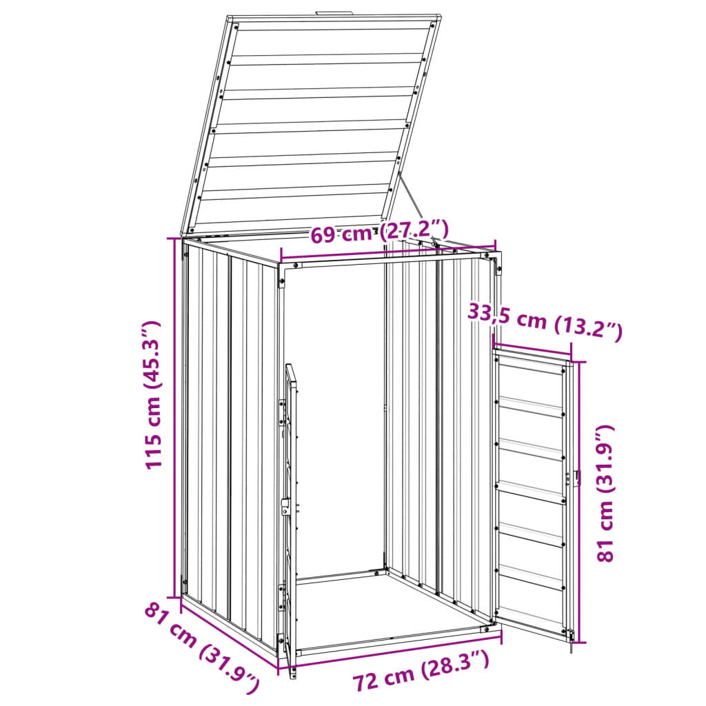 vidaXL Wheelie Bin Storage for Single Bin Grey 72x81x115 cm Steel