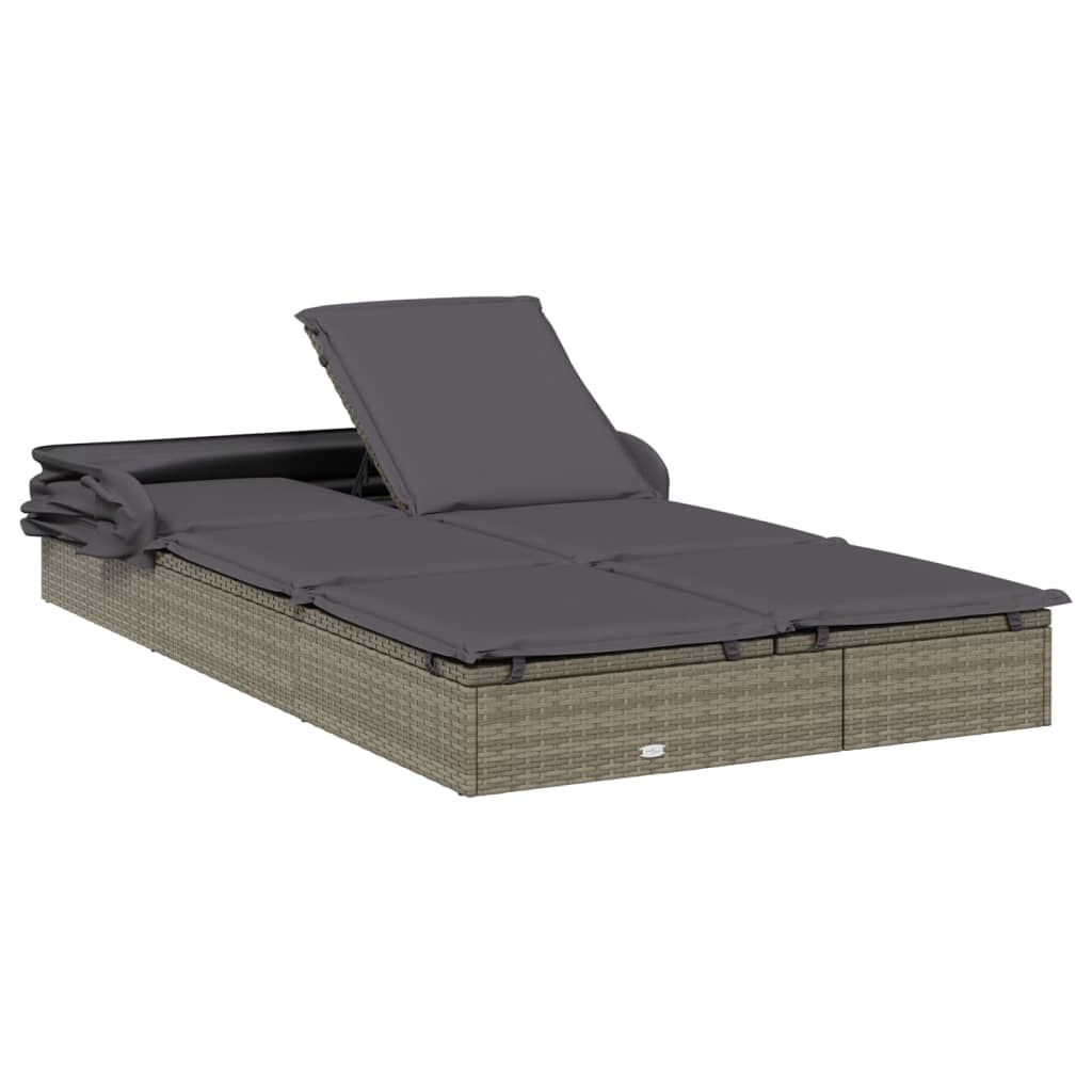 vidaXL 2-Person Sunbed with Foldable Roof Grey 213x118x97 cm Poly Rattan