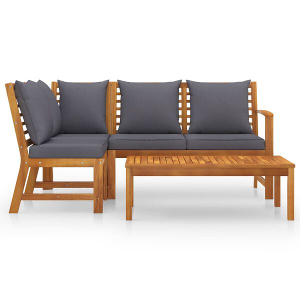 vidaXL 4 Piece Garden Lounge Set with Cushion Solid Acacia Wood