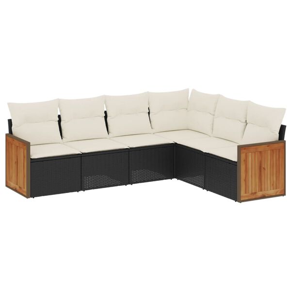 vidaXL 6 Piece Garden Sofa Set with Cushions Black Poly Rattan
