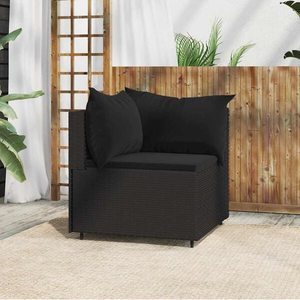 vidaXL Garden Corner Sofa with Cushions Black Poly Rattan