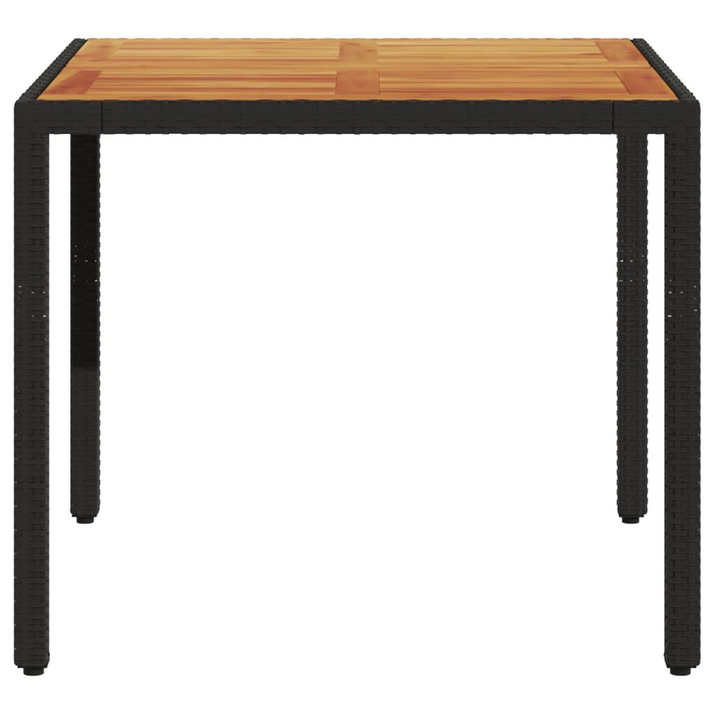vidaXL Garden Table with Acacia Wood Top Black 90x90x75 cm Poly Rattan