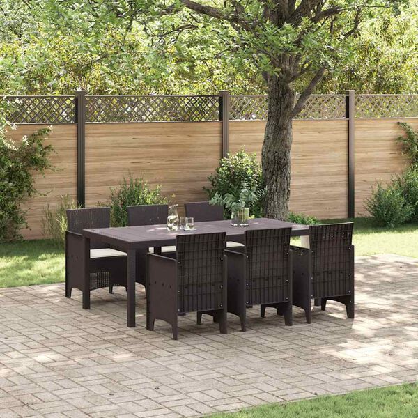vidaXL Garden Dining Set 7 pcs Brown Polt rattan