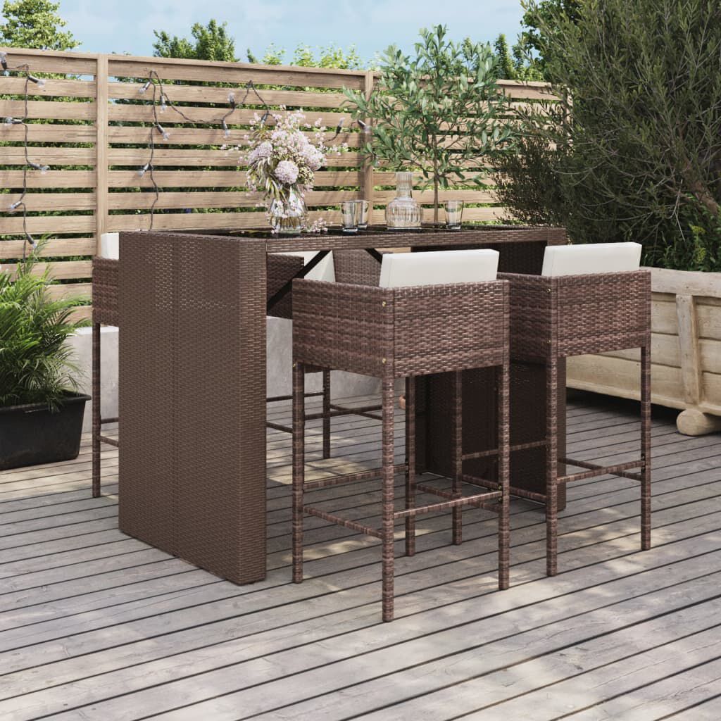 vidaXL 5 Piece Garden Bar Set with Cushions Brown Poly Rattan
