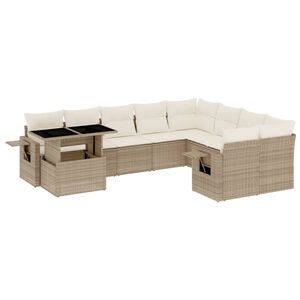vidaXL 10 Piece Garden Sofa Set with Cushions Beige Poly Rattan