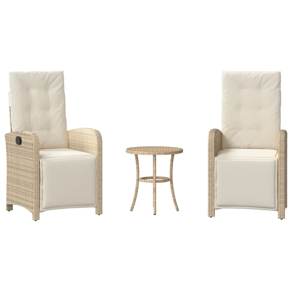 vidaXL 3 Piece Bistro Set with Cushions Beige Poly Rattan