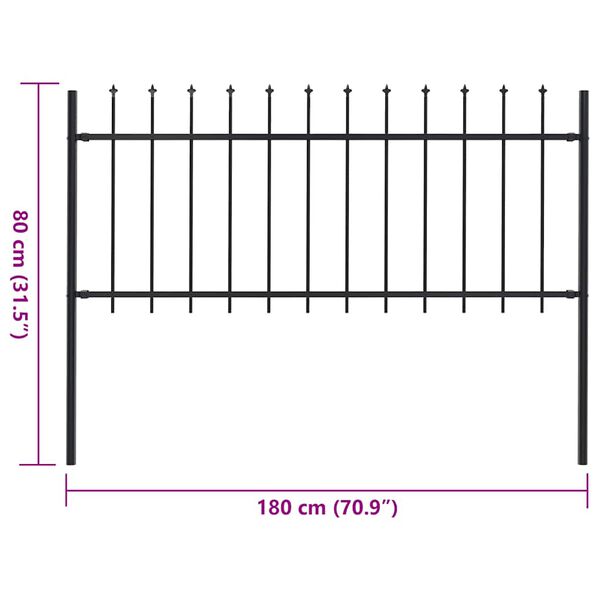 vidaXL Garden Fence with Spear Top Steel 181x80 cm Black