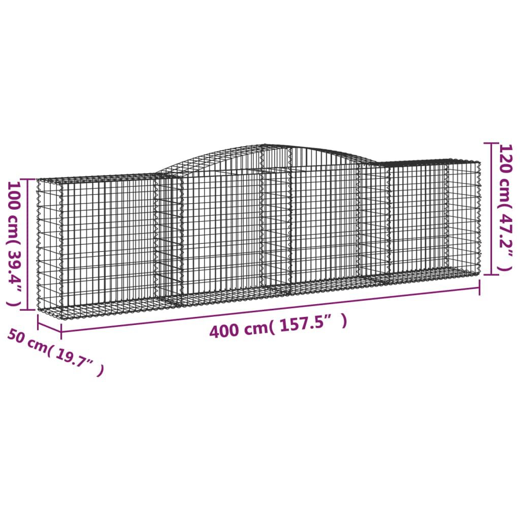 vidaXL Arched Gabion Basket 400x50x100/120 cm Galvanised Iron