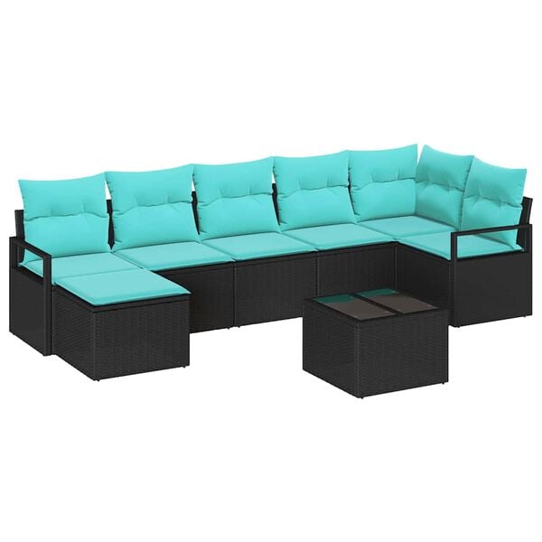 vidaXL Sofa Set with Cushion 8 pcs Black Poly Rattan