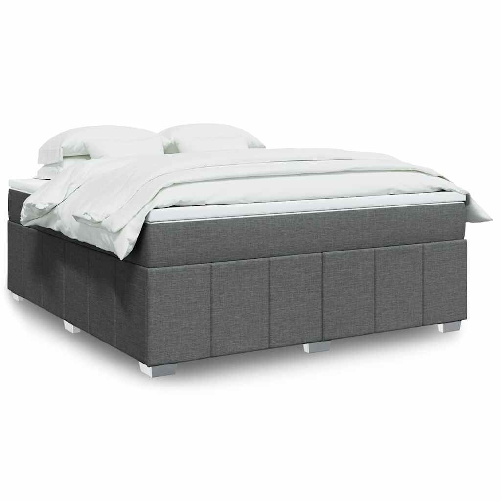 vidaXL Box Spring Bed with Mattress Dark Grey California King Fabric