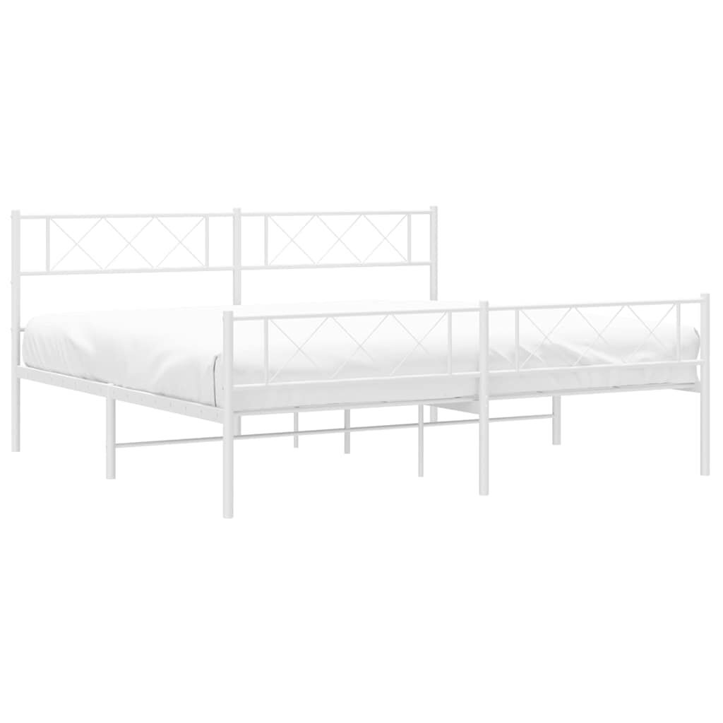 vidaXL Metal Bed Frame without Mattress with Footboard White 193x203cm