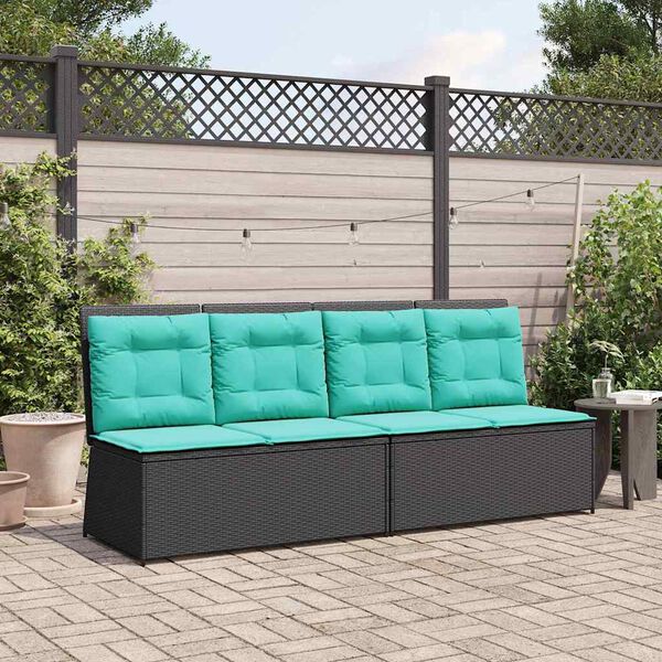 vidaXL Garden Bench with Cushion Black Poly rattan
