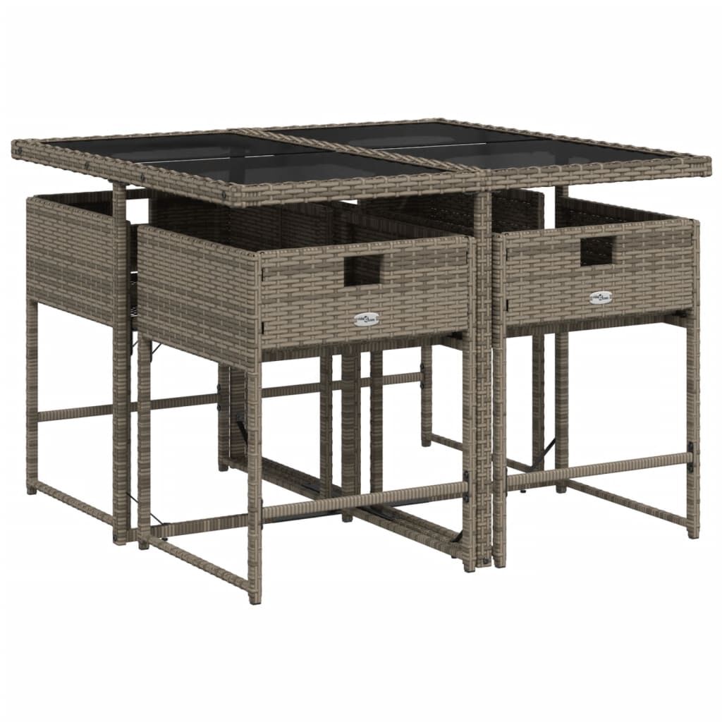 vidaXL 5 Piece Garden Dining Set with Cushions Grey Poly Rattan