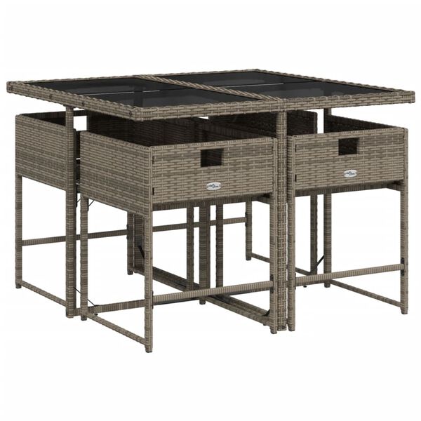vidaXL 5 Piece Garden Dining Set with Cushions Grey Poly Rattan