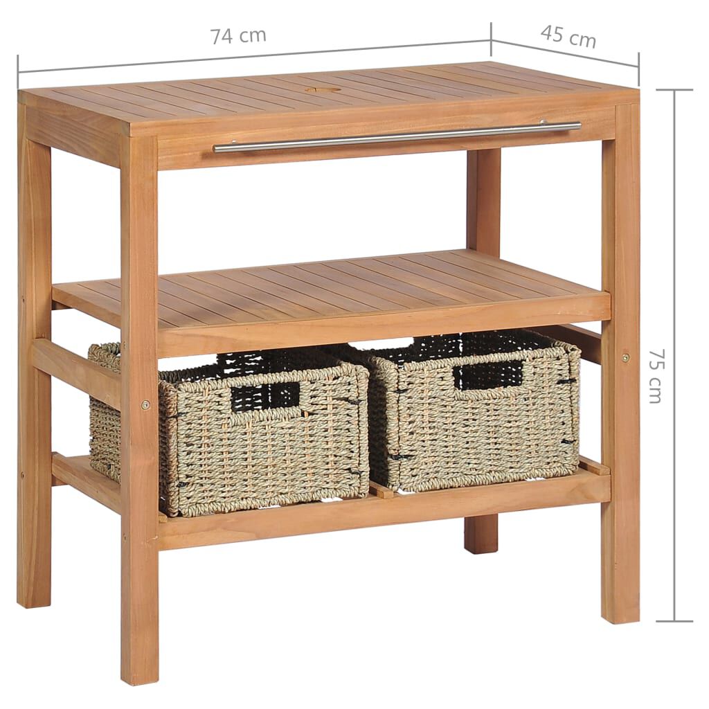 vidaXL Bathroom Vanity Cabinet with 2 Baskets Solid Teak 74x45x75 cm