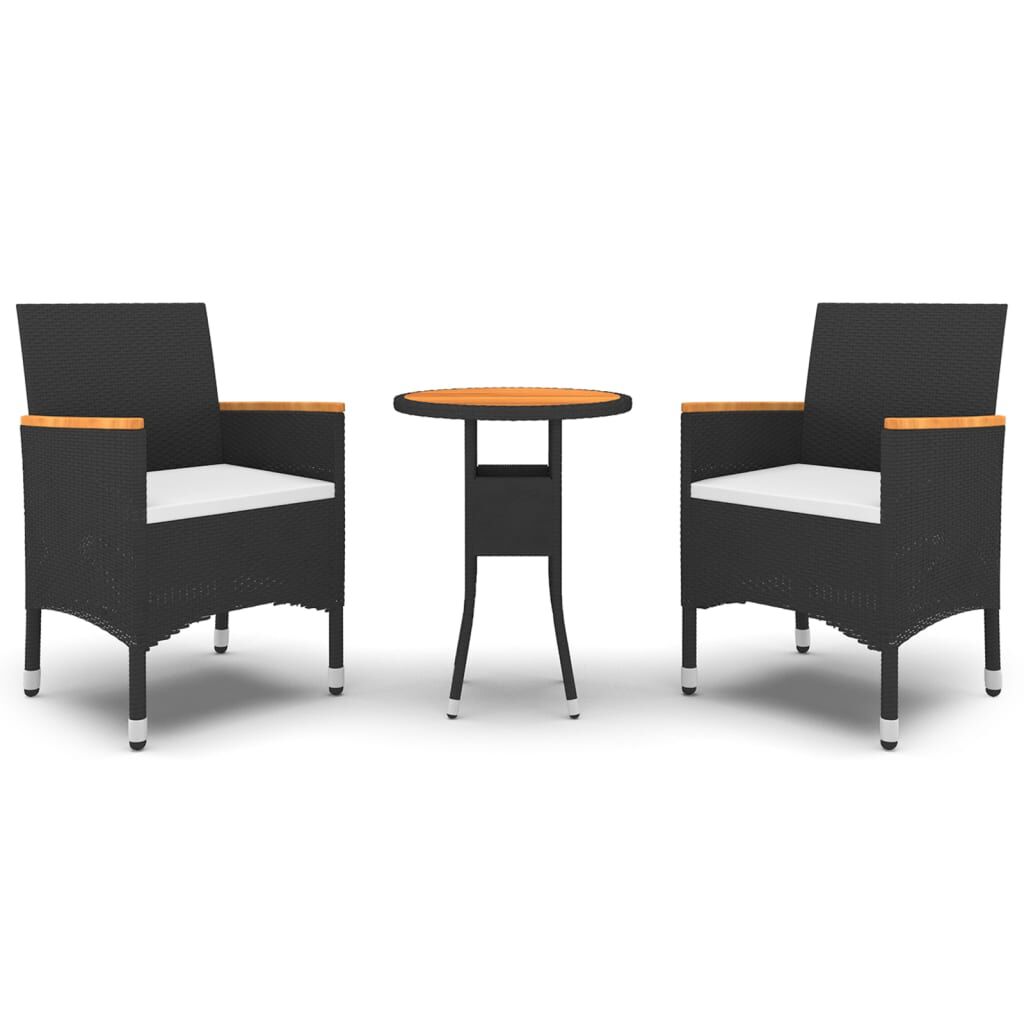 vidaXL 3 Piece Garden Dining Set Poly Rattan Black
