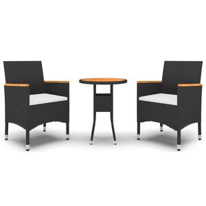 vidaXL 3 Piece Garden Dining Set Poly Rattan Black