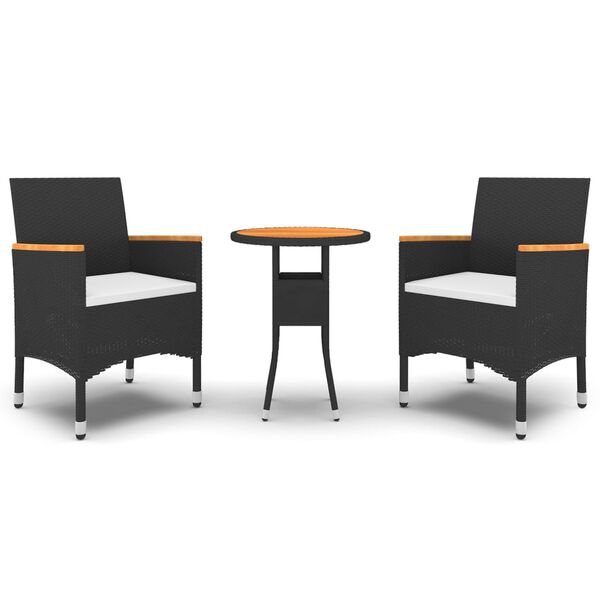 vidaXL 3 Piece Garden Dining Set Poly Rattan Black