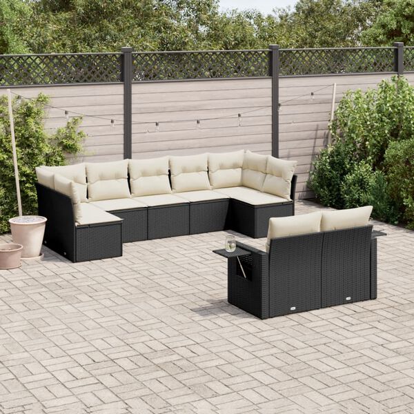 vidaXL 9 Piece Garden Sofa Set with Cushions Black Poly Rattan