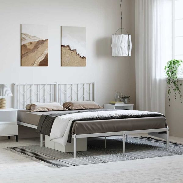 vidaXL Metal Bed Frame without Mattress with Headboard White 150x200cm