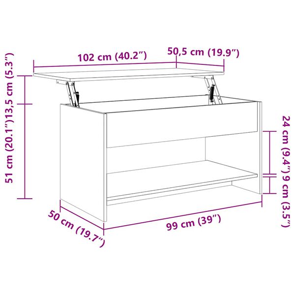 vidaXL Coffee Table Sonoma Oak 102x50x52,5 cm Engineered Wood