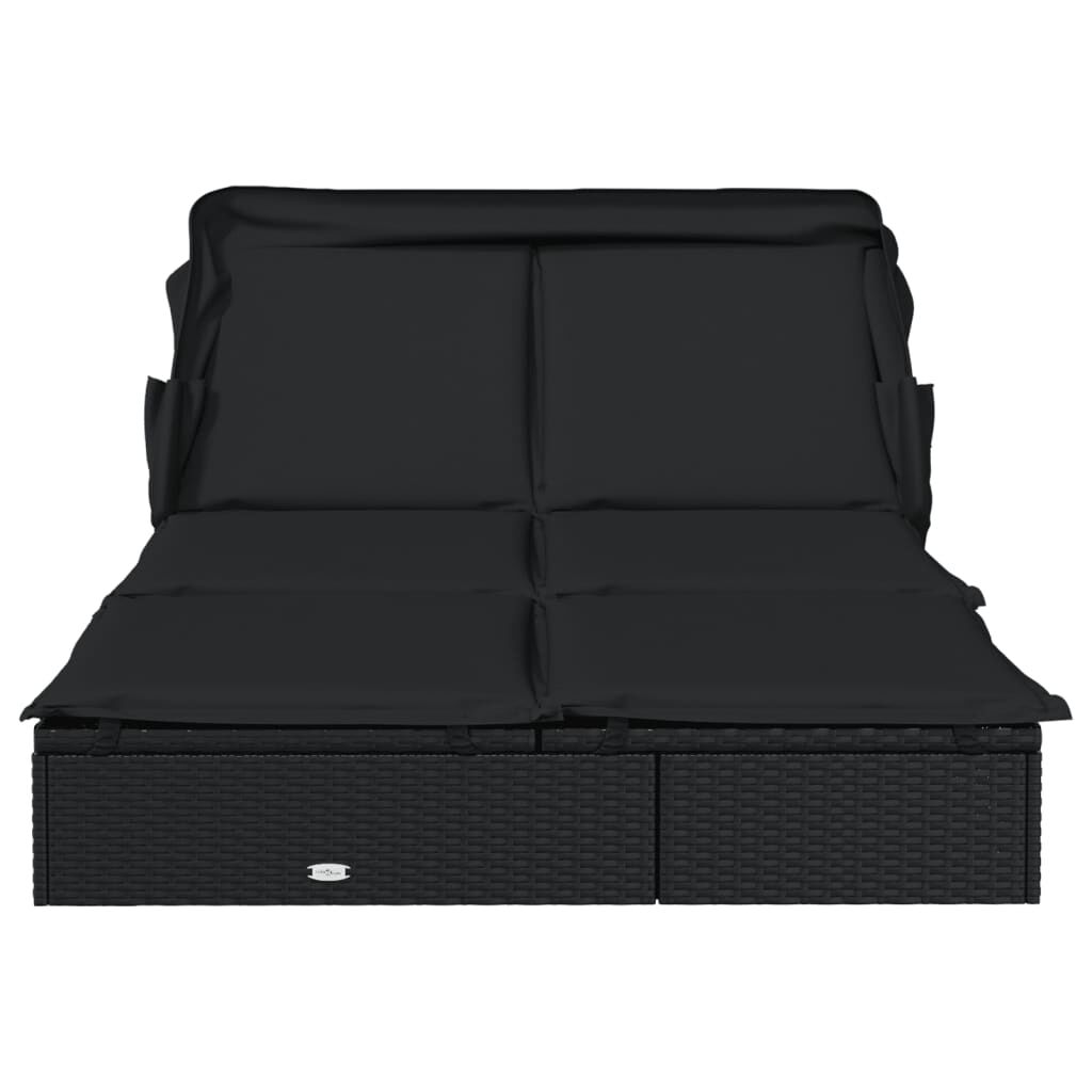 vidaXL 2-Person Sunbed with Foldable Roof Black 213x118x97 cm Poly Rattan
