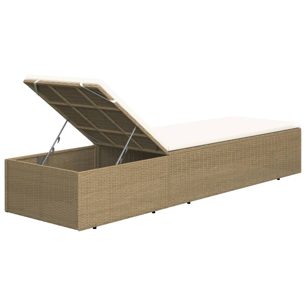 vidaXL Sunlounger Poly Rattan Brown and Cream White