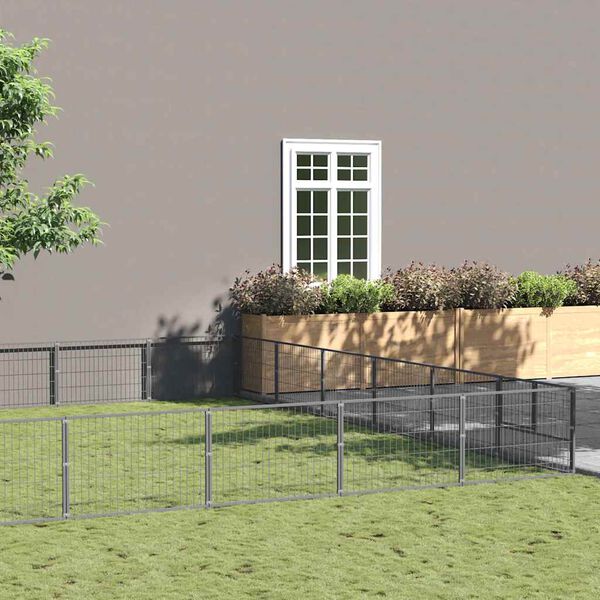 vidaXL Dog Kennel Silver 42 m&sup2; Steel