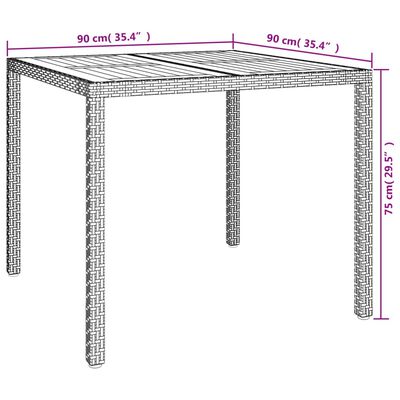 vidaXL Garden Table 90x90x75 cm Poly Rattan and Acacia Wood Black