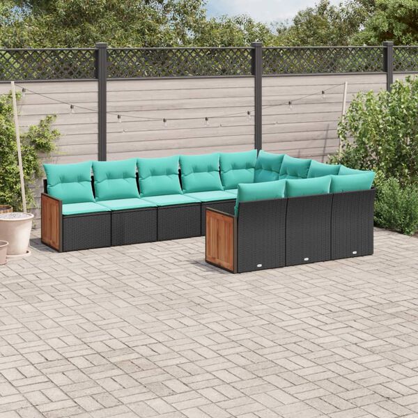 vidaXL 10 Piece Garden Sofa Set with Cushions Black Poly Rattan