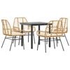 vidaXL 5 Piece Garden Dining Set with Cushions Brown Poly Rattan Glass
