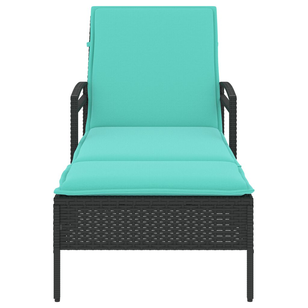 vidaXL Sun Lounger with Cushion Black 63x200x81 cm Poly Rattan