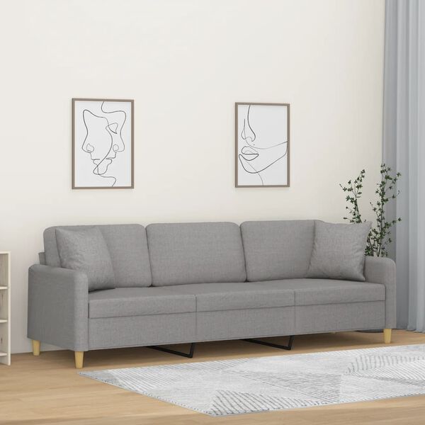 vidaXL 3-Seater Sofa with Pillows&Cushions Light Grey 210 cm Fabric