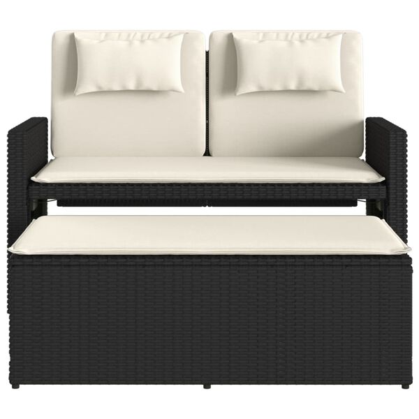 vidaXL Reclining Garden Bench with Cushions Black Poly Rattan