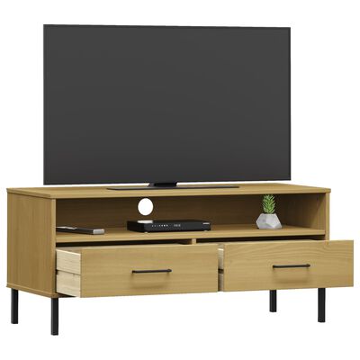 vidaXL TV Cabinet with Metal Legs Brown Solid Wood Pine OSLO