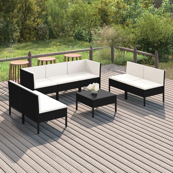 vidaXL 8 Piece Garden Lounge Set with Cushions Poly Rattan Black