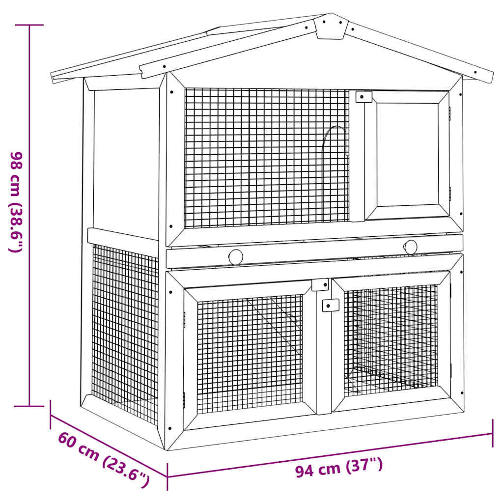 vidaXL Outdoor Rabbit Hutch 3 Doors Grey Wood